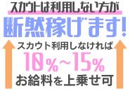 当グループはスカウトマンを一切使用しておりません。 スカウトマンを通してお店で働いてとある日に35,000円稼いだ場合、スカウトマンはその報酬から10%～15%を紹介料として受け取ります。 なので実際にもらえる金額は31,000円程度となってしまいます。求人サイトなどから応募した方が断然稼ぎも変わってきます。