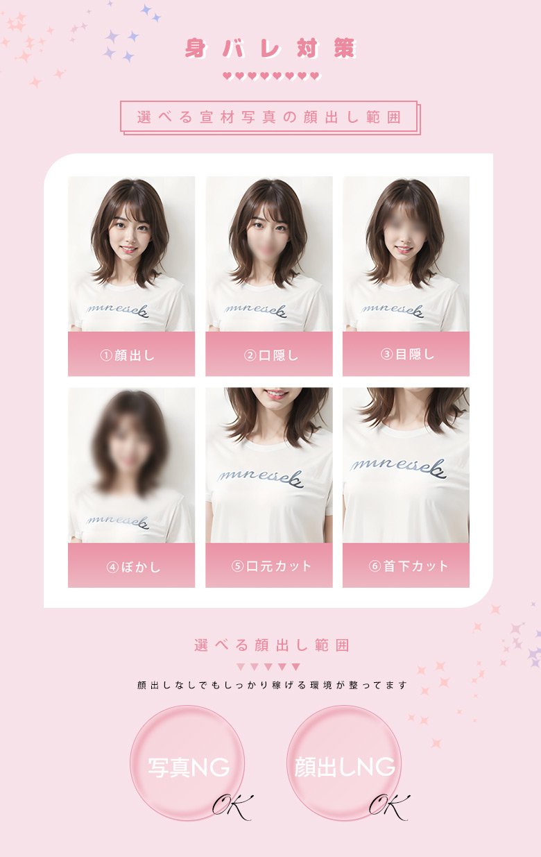 身バレ対策完備！顔出し範囲自由で安心して働けます
